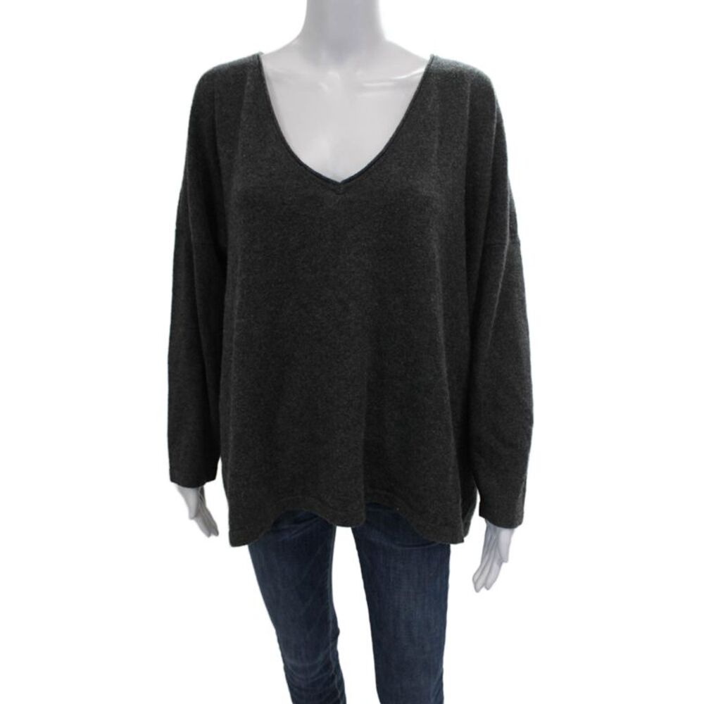 Max & Moi Women Pullover Cashmere V Neck Sweater Gray Size 36